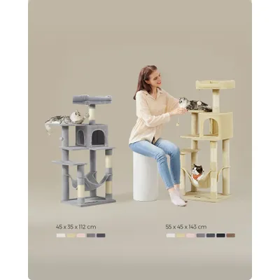 Feandrea Arbre à Chat Hauteur 143 cm, 4 Poteaux à Griffer, 2 Plateformes