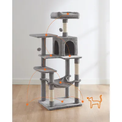 Feandrea Arbre à Chat Hauteur 137,7  cm, 4 Poteaux à Griffer, 2 Plateformes