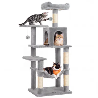 Feandrea Arbre à Chat Hauteur 137,7  cm, 4 Poteaux à Griffer, 2 Plateformes