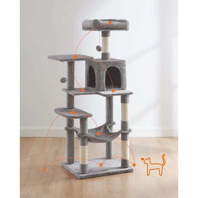 Feandrea Arbre à Chat Hauteur 143 cm, 4 Poteaux à Griffer, 2 Plateformes
