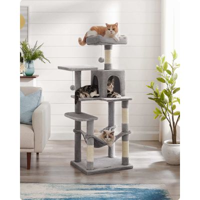 Feandrea Arbre à Chat Hauteur 143 cm, 4 Poteaux à Griffer, 2 Plateformes