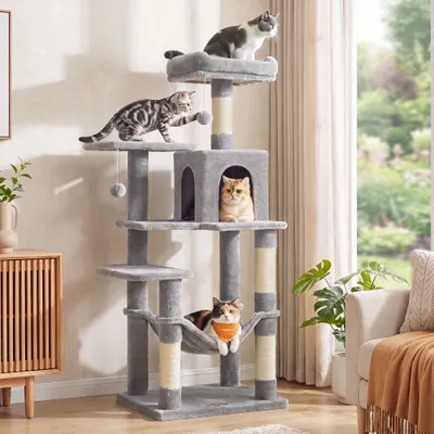 Feandrea Arbre à Chat Hauteur 137,7  cm, 4 Poteaux à Griffer, 2 Plateformes