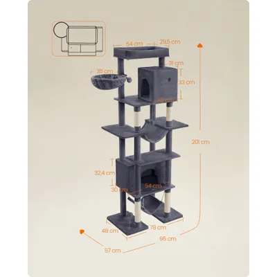 Feandrea Arbre à Chat 201 cm, Forme de Tour, Taille XXL