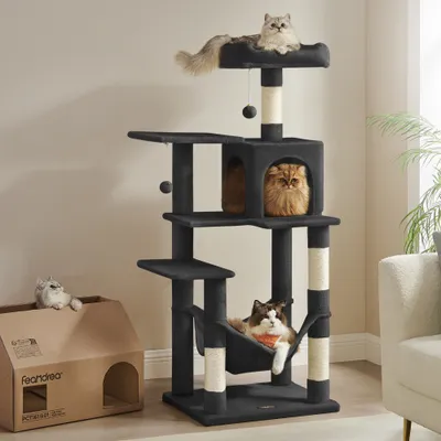 Feandrea Arbre à Chat Hauteur 137,7 cm, 4 Poteaux à Griffer, 2 Plateformes