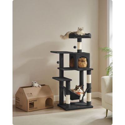 Feandrea Arbre à Chat Hauteur 143 cm, 4 Poteaux à Griffer, 2 Plateformes