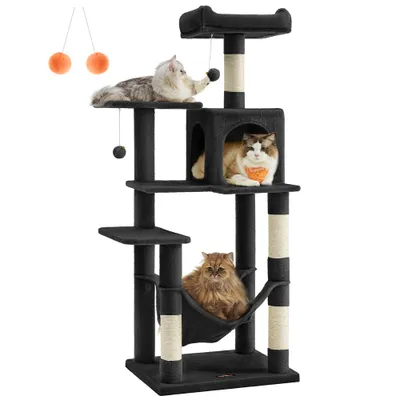 Feandrea Arbre à Chat Hauteur 143 cm, 4 Poteaux à Griffer, 2 Plateformes