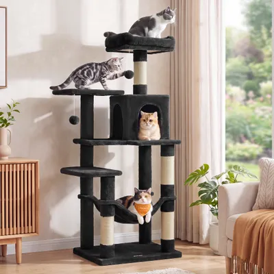Feandrea Arbre à Chat Hauteur 137,7 cm, 4 Poteaux à Griffer, 2 Plateformes