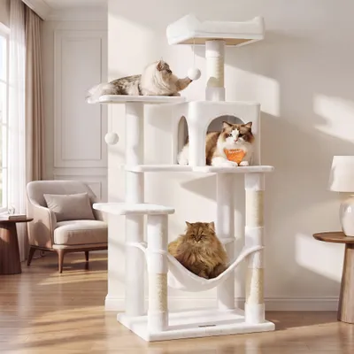 Feandrea Arbre à Chat Hauteur 137,7 cm, 4 Poteaux à Griffer, 2 Plateformes