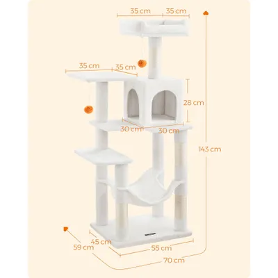 Feandrea Arbre à Chat Hauteur 143 cm, 4 Poteaux à Griffer, 2 Plateformes Feandrea Arbre à Chat Hauteur 143 cm, 4 Poteaux à Griffer, 2 Plateformes