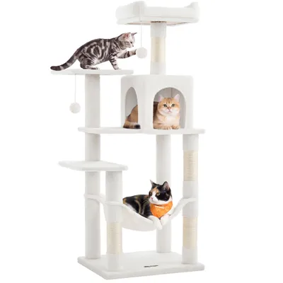 Feandrea Arbre à Chat Hauteur 137,7 cm, 4 Poteaux à Griffer, 2 Plateformes