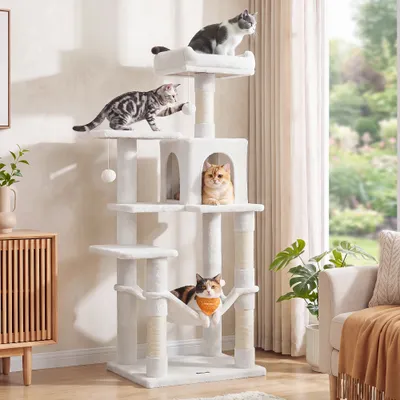 Feandrea Arbre à Chat Hauteur 137,7 cm, 4 Poteaux à Griffer, 2 Plateformes