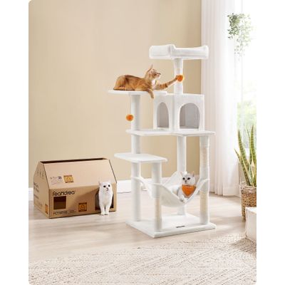 Feandrea Arbre à Chat Hauteur 143 cm, 4 Poteaux à Griffer, 2 Plateformes