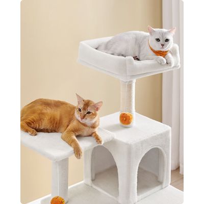 Feandrea Arbre à Chat Hauteur 143 cm, 4 Poteaux à Griffer, 2 Plateformes