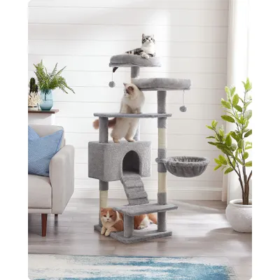 Arbre à Chat, Tour de Jeux 142 cm, Plusieurs Niveaux