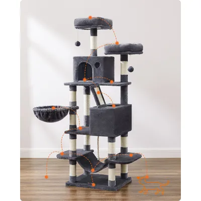 Feandrea Grand Arbre à Chat, avec 13 Griffoirs et 2 Niches, Multi-niveaux