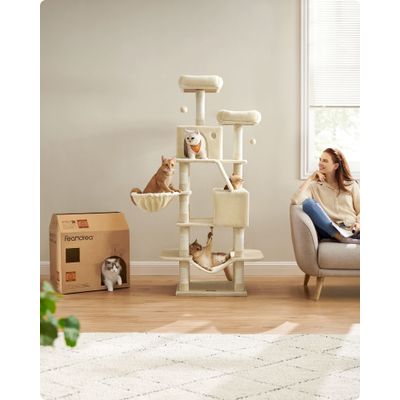 Feandrea Grand Arbre à Chat, avec 13 Griffoirs et 2 Niches, Multi-niveaux