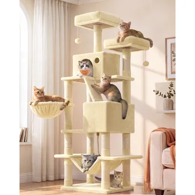 Feandrea Grand Arbre à Chat, avec 13 Griffoirs et 2 Niches, Multi-niveaux