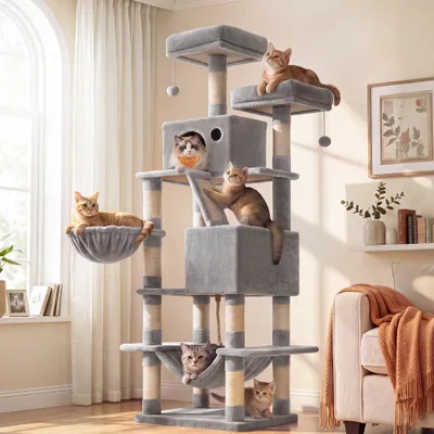 Feandrea Grand Arbre à Chat, avec 13 Griffoirs et 2 Niches, Multi-niveaux