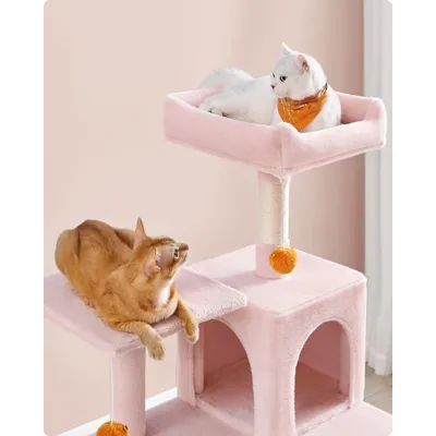 Feandrea Arbre à Chat Hauteur 143 cm, 4 Poteaux à Griffer, 2 Plateformes Feandrea Arbre à Chat Hauteur 143 cm, 4 Poteaux à Griffer, 2 Plateformes