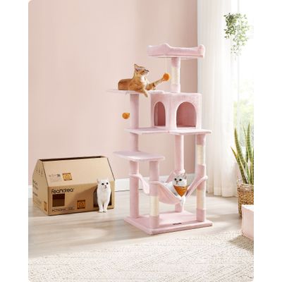 Feandrea Arbre à Chat Hauteur 143 cm, 4 Poteaux à Griffer, 2 Plateformes