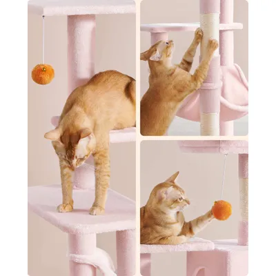 Feandrea Arbre à Chat Hauteur 143 cm, 4 Poteaux à Griffer, 2 Plateformes Feandrea Arbre à Chat Hauteur 143 cm, 4 Poteaux à Griffer, 2 Plateformes