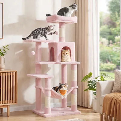 Feandrea Arbre à Chat Hauteur 137,7 cm, 4 Poteaux à Griffer, 2 Plateformes