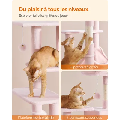 Feandrea Arbre à Chat Hauteur 137,7 cm, 4 Poteaux à Griffer, 2 Plateformes