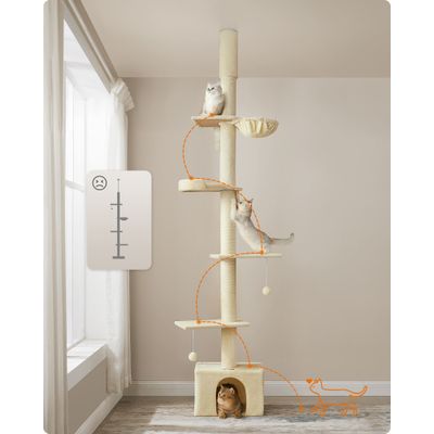 Feandrea Arbre à Chat du Sol au Plafond, Griffoirs Épais, Perchoir