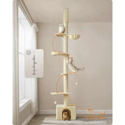 Feandrea Arbre à Chat du Sol au Plafond, Griffoirs Épais, Perchoir