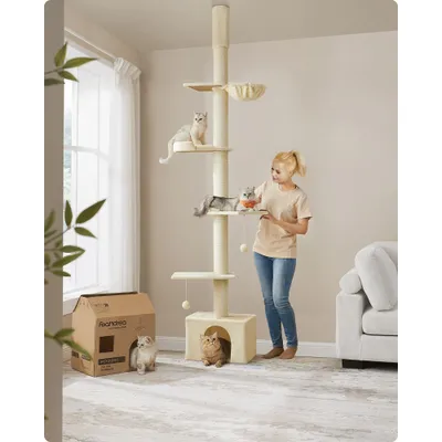 Feandrea Arbre à Chat du Sol au Plafond, Griffoirs Épais, Perchoir