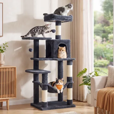 Feandrea Arbre à Chat Hauteur 137,7 cm, 4 Poteaux à Griffer, 2 Plateformes