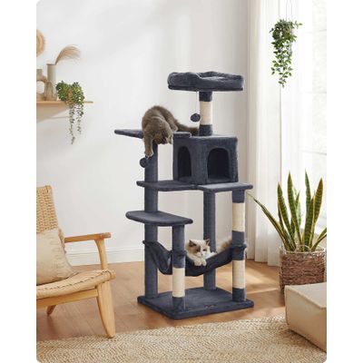 Feandrea Arbre à Chat Hauteur 143 cm, 4 Poteaux à Griffer, 2 Plateformes