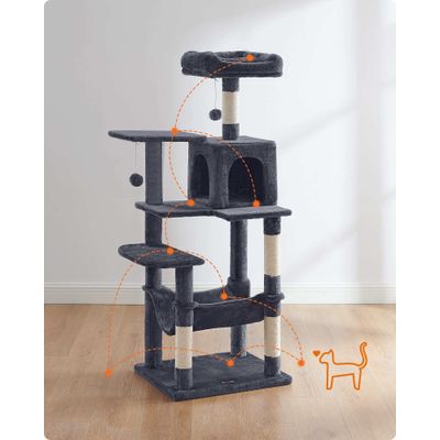 Feandrea Arbre à Chat Hauteur 143 cm, 4 Poteaux à Griffer, 2 Plateformes