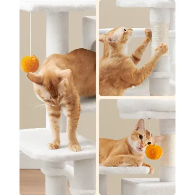 Feandrea Arbre à Chat Hauteur 112 cm, 4 Poteaux à Griffer, 2 Plateformes
