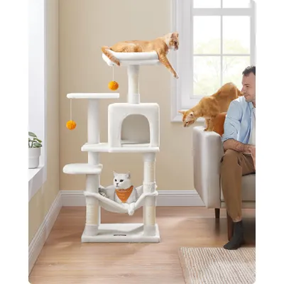 Feandrea Arbre à Chat Hauteur 112 cm, 4 Poteaux à Griffer, 2 Plateformes