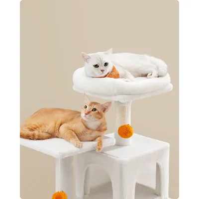 Feandrea Arbre à Chat Hauteur 112 cm, 4 Poteaux à Griffer, 2 Plateformes