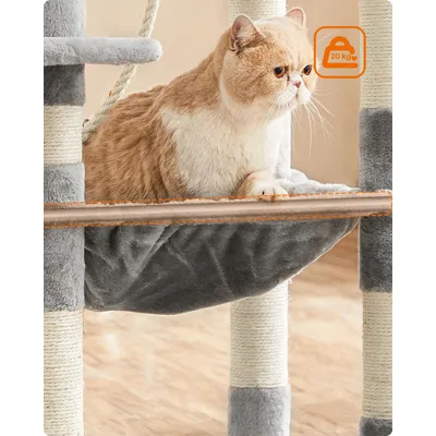 Arbre à Chat Hauteur 143 cm, en Tissu Peluche, Plusieurs Niveaux