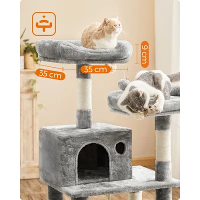 Arbre à Chat Hauteur 143 cm, en Tissu Peluche, Plusieurs Niveaux