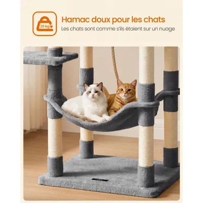 Arbre à Chat Hauteur 143 cm, en Tissu Peluche, Plusieurs Niveaux Arbre à Chat Hauteur 143 cm, en Tissu Peluche, Plusieurs Niveaux