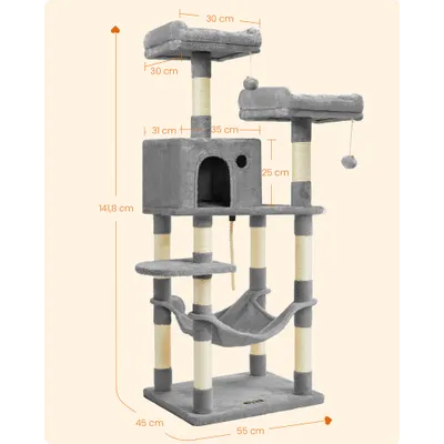 Arbre à Chat Hauteur 143 cm, en Tissu Peluche, Plusieurs Niveaux Arbre à Chat Hauteur 143 cm, en Tissu Peluche, Plusieurs Niveaux