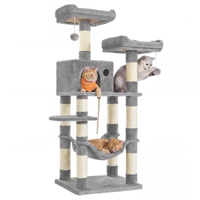 Arbre à Chat Hauteur 143 cm, en Tissu Peluche, Plusieurs Niveaux Arbre à Chat Hauteur 143 cm, en Tissu Peluche, Plusieurs Niveaux