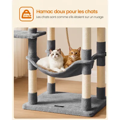 Arbre à Chat Hauteur 141,8 cm, en Tissu Peluche, Plusieurs Niveaux