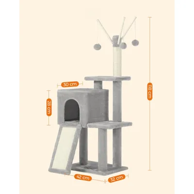 Arbre à Chat, Hauteur 118 cm, Tour de Jeux, Chaton, Plusieurs Niveaux