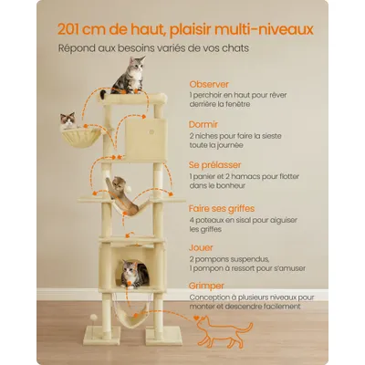Feandrea Arbre à Chat 200 cm, Forme de Tour, Taille XXL