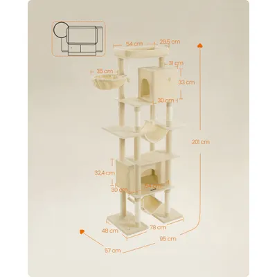 Feandrea Arbre à Chat 201 cm, Forme de Tour, Taille XXL