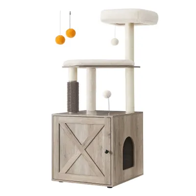 Feandrea Arbre à Chat avec Maison de Toilettes, Tour de Jeu Moderne 2-en-1
