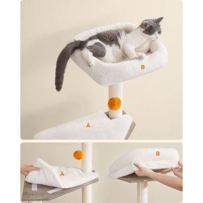 Feandrea Arbre à Chat avec Maison de Toilettes, Tour de Jeu Moderne 2-en-1
