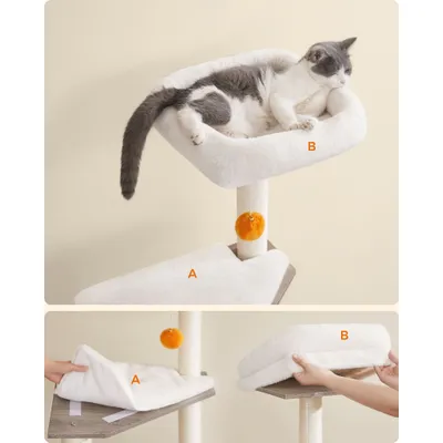 Feandrea Arbre à Chat avec Maison de Toilettes, Tour de Jeu Moderne 2-en-1