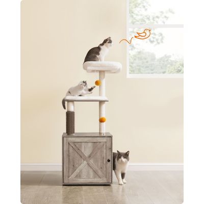 Feandrea Arbre à Chat avec Maison de Toilettes, Tour de Jeu Moderne 2-en-1