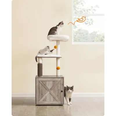 Feandrea Arbre à Chat avec Maison de Toilettes, Tour de Jeu Moderne 2-en-1